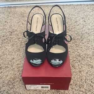 Ellen Tracy Black Tandy Peep-Toe Heels